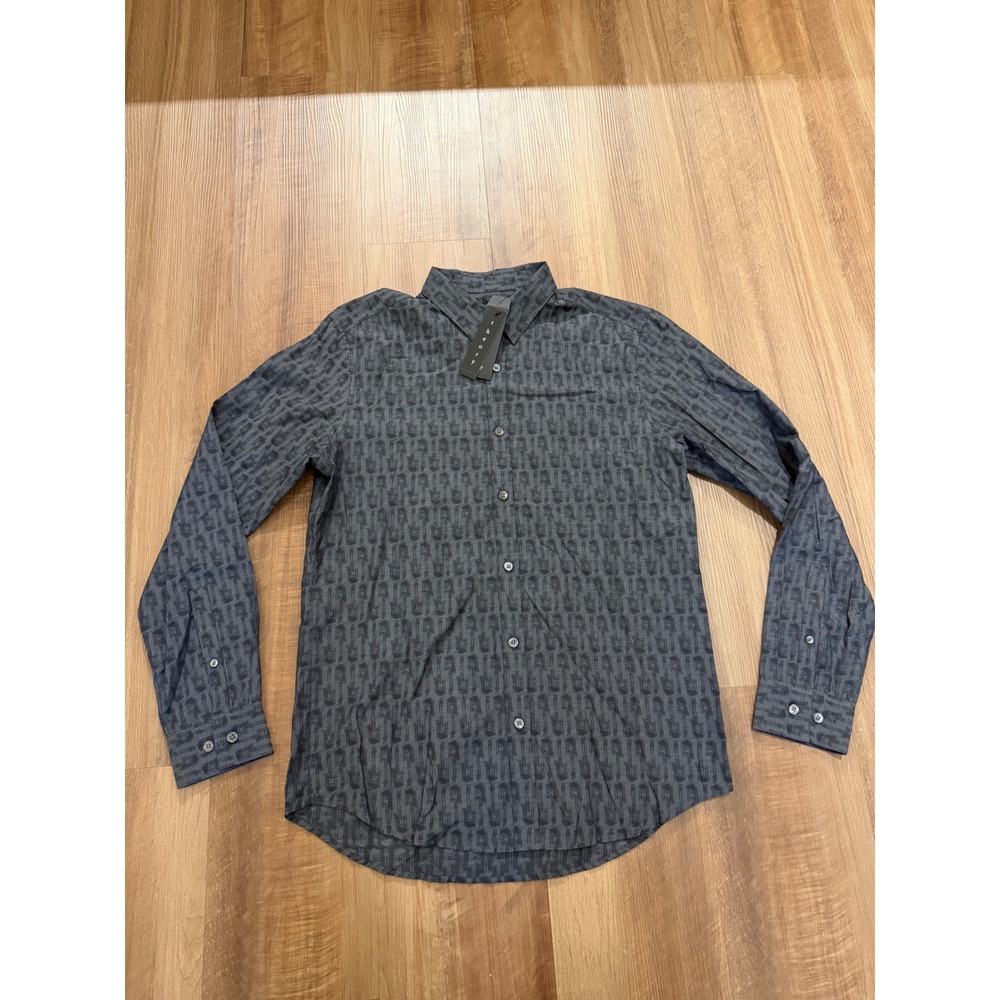 Theory Button Down Shirt Mens Small Gray Guitar Jacquard Zack PS A E0574596